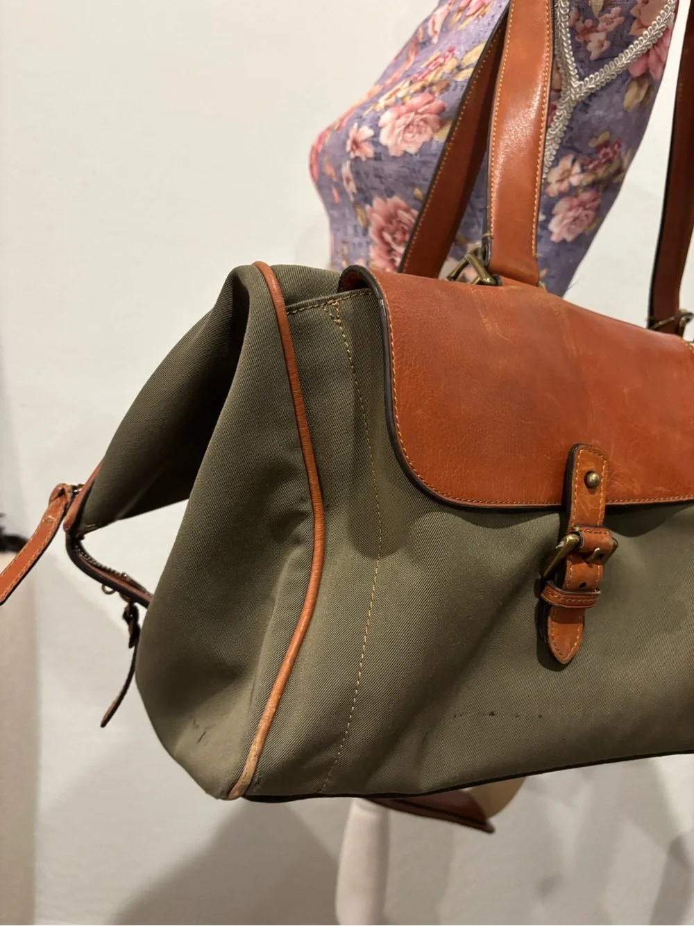 Trafalgar Olive Green and Brown Leather Trim Weekender duffle Bag